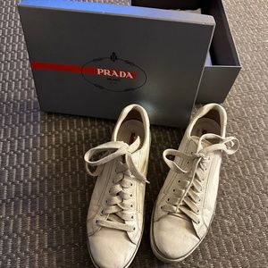 Prada White & Silver Sneakers (Size 39)